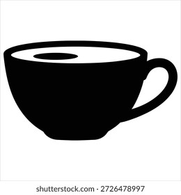 Einfache schwarze Silhouette einer mit Flüssigkeit gefüllten Kaffeetasse, die subtile Wellen auf der Oberfläche zeigt.