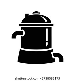A simple black silhouette of a coffee percolator on a white background, representing a kitchen appliance, coffee maker, or brewing device.