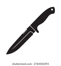 A simple black silhouette of a combat knife against a white background
