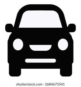 Simple Black Silhouette of a Compact Car on a White Background