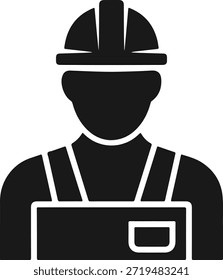 Einfache schwarze Silhouette eines Bauarbeiters mit einem harten Hut