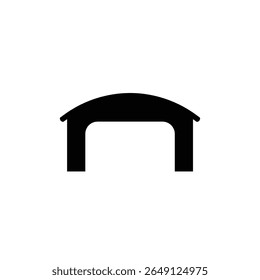 A simple black silhouette of a covered bridge is shown against a white background The image is a vector graphic with a minimalist style