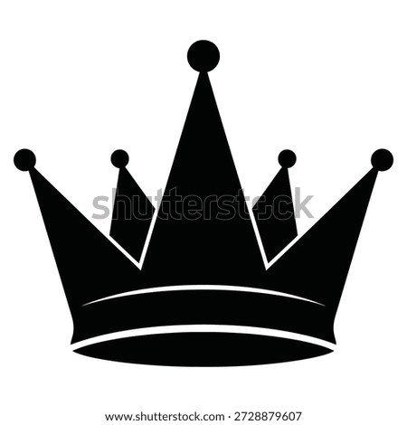 A simple black silhouette of a crown, a classic symbol of monarchy, power, and prestige, isolated on a clean white background.