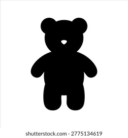 Simple black silhouette of a cuddly teddy bear toy with silhouette childhood playtime isolated plaything innocent