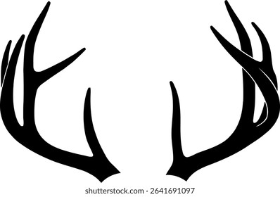 Simple black silhouette of deer antlers isolated on a white background.  Perfect for logos, designs, or illustrations needing a nature or hunting theme.