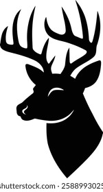 Simple Black Silhouette of a Deer Head with Antlers