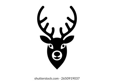 Simple Black Silhouette of a Deer Head with Antlers