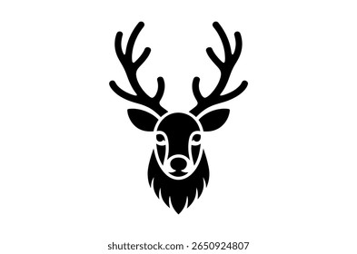 Simple Black Silhouette of a Deer Head with Antlers