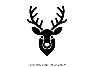 Simple Black Silhouette of a Deer Head with Antlers