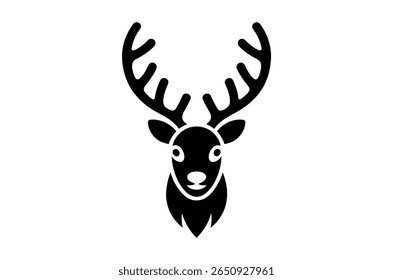 Simple Black Silhouette of a Deer Head with Antlers