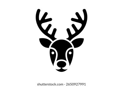 Simple Black Silhouette of a Deer Head with Antlers