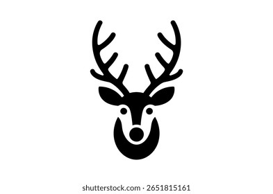 Simple Black Silhouette of a Deer Head with Antlers