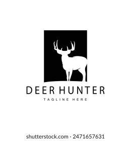 simple negro silueta ciervo logo vintage diseño ciervo bosque animal hunter