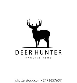 simple black silhouette deer logo vintage design deer forest animal hunter