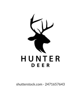 simple black silhouette deer logo vintage design deer forest animal hunter