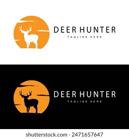 simple black silhouette deer logo vintage design deer forest animal hunter