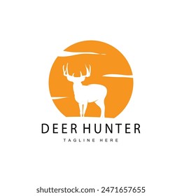 simple black silhouette deer logo vintage design deer forest animal hunter