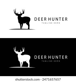 simple negro silueta ciervo logo vintage diseño ciervo bosque animal hunter