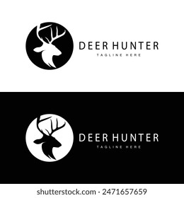 simple black silhouette deer logo vintage design deer forest animal hunter
