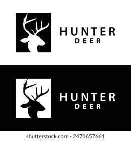 simple black silhouette deer logo vintage design deer forest animal hunter