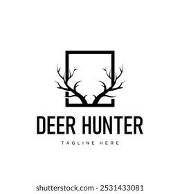 simple black silhouette deer logo vintage design deer forest animal hunter	