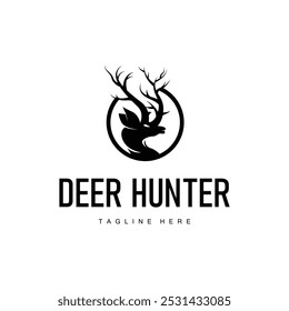 simple black silhouette deer logo vintage design deer forest animal hunter	