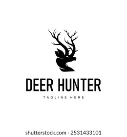 simple black silhouette deer logo vintage design deer forest animal hunter	