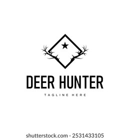 simple black silhouette deer logo vintage design deer forest animal hunter	