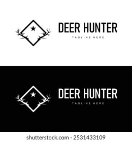 simple black silhouette deer logo vintage design deer forest animal hunter	