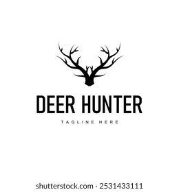 simple black silhouette deer logo vintage design deer forest animal hunter	