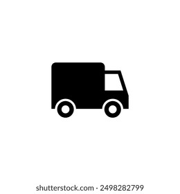 A simple black silhouette of a delivery van or truck, representing transportation, logistics, and distribution concepts