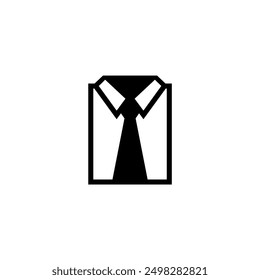 A simple black silhouette depicting a shirt with a tie, representing formal attire, professional dress, and corporate culture