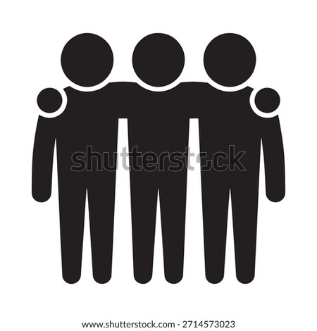 A simple black silhouette depicting three people with arms around each other