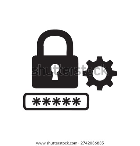 A simple, black silhouette depicts security features, notably the distinctive padlock silhouette style.