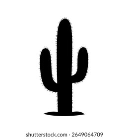 Simple black silhouette of a desert cactus with three arms, isolated on a white background. Ideal for minimalistic designs, icons, and nature-themed elements