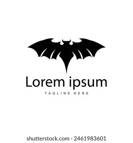 Simple black silhouette design bat logo illustration of a nighttime animal with a minimalist concept
