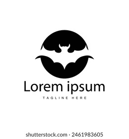 Ilustración simple del logotipo del murciélago del diseño de la silueta negra de un animal nocturno con un concepto minimalista