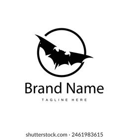 Simple black silhouette design bat logo illustration of a nighttime animal with a minimalist concept