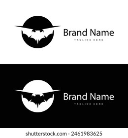 Simple black silhouette design bat logo illustration of a nighttime animal with a minimalist concept