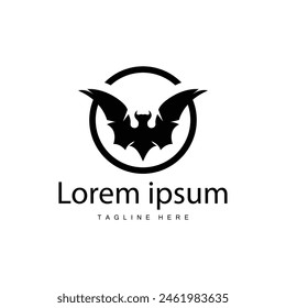 Ilustración simple del logotipo del murciélago del diseño de la silueta negra de un animal nocturno con un concepto minimalista