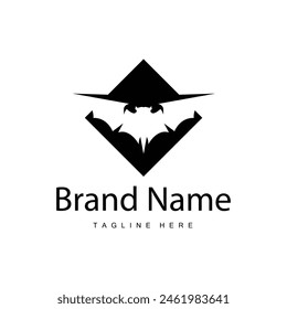 Simple black silhouette design bat logo illustration of a nighttime animal with a minimalist concept