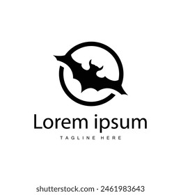 Simple black silhouette design bat logo illustration of a nighttime animal with a minimalist concept
