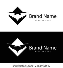 Ilustración simple del logotipo del murciélago del diseño de la silueta negra de un animal nocturno con un concepto minimalista