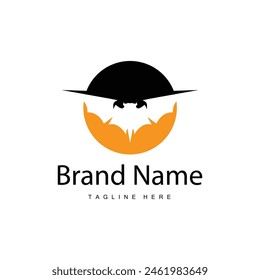 Simple black silhouette design bat logo illustration of a nighttime animal with a minimalist concept