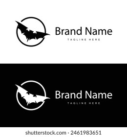 Simple black silhouette design bat logo illustration of a nighttime animal with a minimalist concept