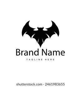 Simple black silhouette design bat logo illustration of a nighttime animal with a minimalist concept