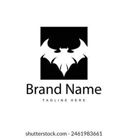 Simple black silhouette design bat logo illustration of a nighttime animal with a minimalist concept