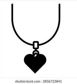 Simple black silhouette design of an elegant necklace featuring a heart-shaped pendant. Suitable for jewelry, fashion accessories, romantic gifts, love symbols, and decorative design concepts.