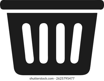 Simple black silhouette design of a laundry basket for cleaning and organizing