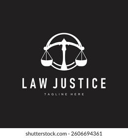 Simple black silhouette design of the scales of justice logo with a minimalist concept suitable for company or brand identity with a legal concept